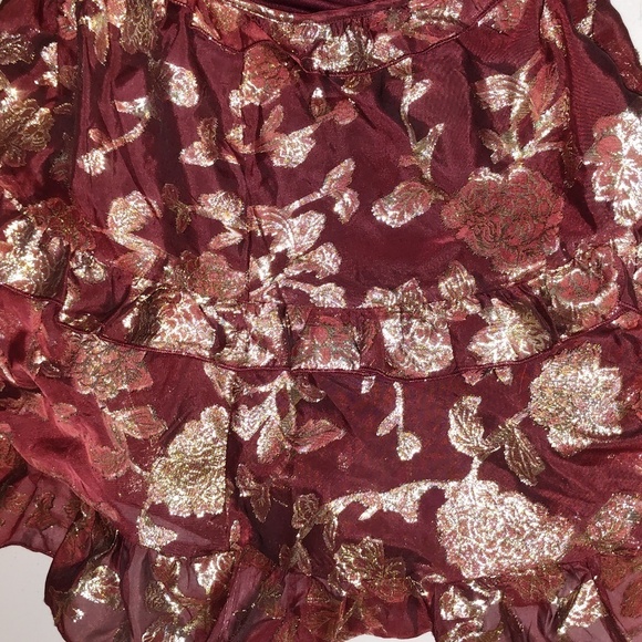 Altar’d State Burgundy, Gold flowers Dress w Cut outs + Lace up Back  si… - Picture 15 of 16
